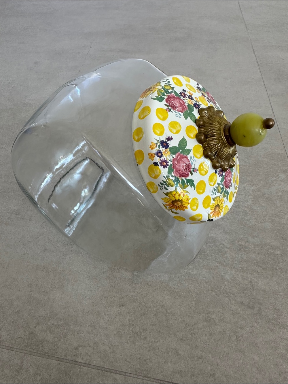 MacKenzie-Childs Yellow Floral Polka Dot Glass Canister Lid